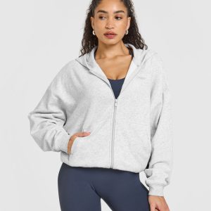 Mid Weight Zip Through Hoodie Light Grey Marl