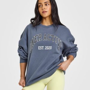 Foundations Oversized Sweatshirt With Large Printed Graphic Granite Blue
