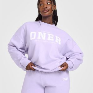 Mid Weight Sweatshirt With Printed Logo Lavender Purple