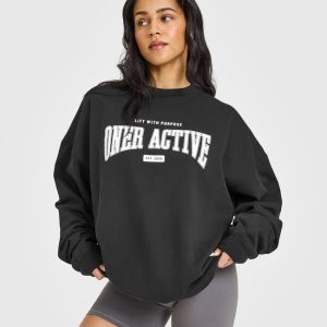 Lightweight Sweatshirt with Athletic Graphic Soft Black