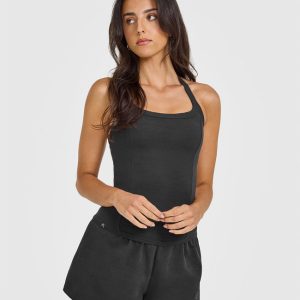 Mellow™ Rib Halter Neck Vest with Built in Bra Shelf Soft Black