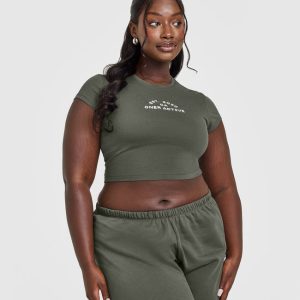 Cotton Baby T-Shirt with Graphic Dark Khaki