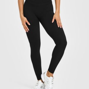 Unified High Waisted Leggings White Logo Black