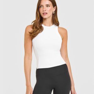 Mellow™ Rib High Neck Mid Tank Top White