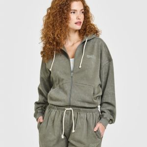 Raw Lounge Oversized Zip Hoodie Washed Alpine Green